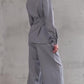 Ensemble gris clair avec haut asymétrique à col en V et boutons & pantalon Large