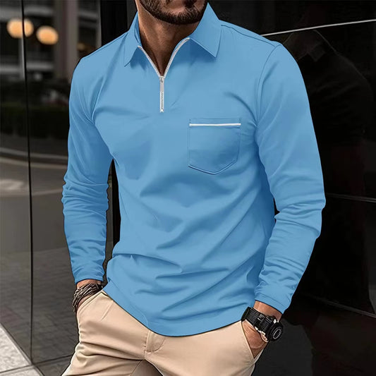 Casual Men's POLO Shirt Zipper Pocket